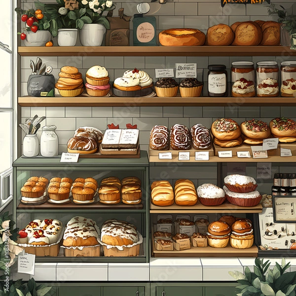 Fototapeta A bakery with a modern minimalist style and a flat design