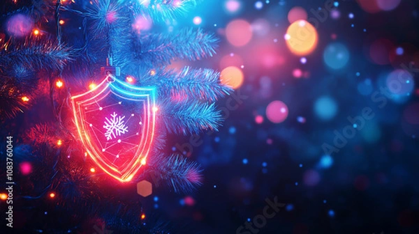 Obraz Abstract Cybersecurity with Christmas Elements and Festive Lights