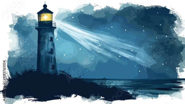 Obraz Majestic Lighthouse at Night with Beam of Light Collage