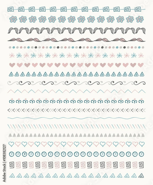 Fototapeta Vector Hand Drawn Balck Pattern Brushes, Line Borders