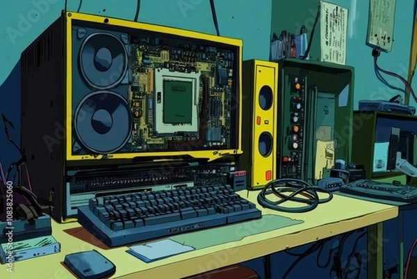 Obraz Colorful Cartoon Style Computer Components Illustration