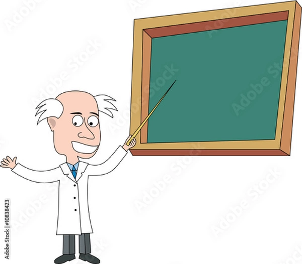 Fototapeta Vector illustration of a scientist pointing at a blackboard