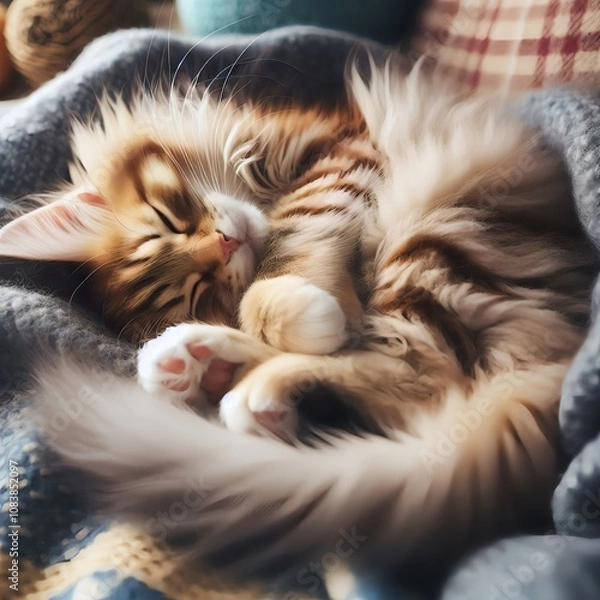 Obraz schlafende Katze im Körbchen