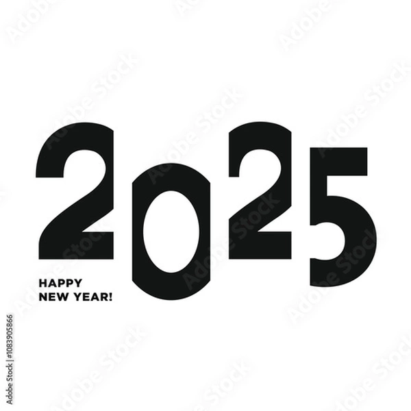 Fototapeta Happy New Year 2025 logo text design. Vector modern geometric minimalistic text with black numbers. Isolated on white background. Concept design.