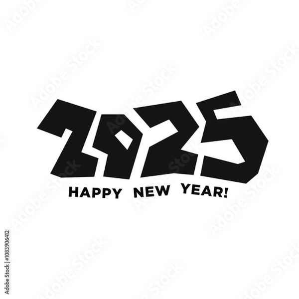 Fototapeta 2025 Logotype of the year. Vector modern minimalistic conceptual design. Vector perfect text with black numbers. Graffiti style