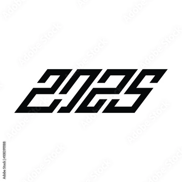 Fototapeta 2025 logo design featuring modern, minimalistic text with outlined numbers. A clean, vector-based logotype perfect for celebrating the new year, use in branding, promotions, and event materials