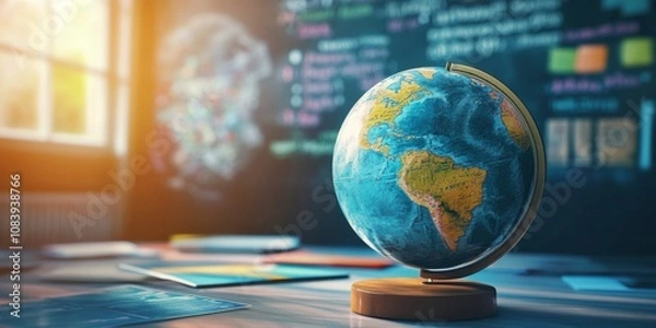 Fototapeta Global Education Access : Classrooms, online learning platforms, and students