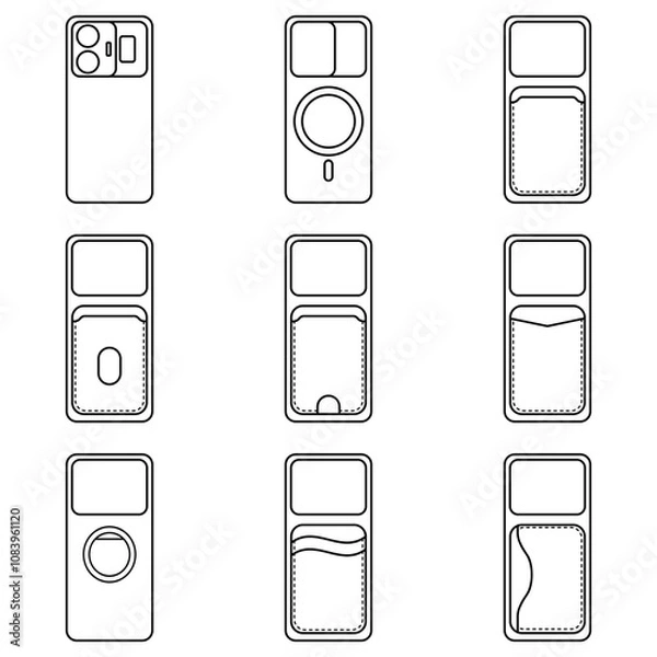 Fototapeta Minimalist Line Icons Phone Cases Set