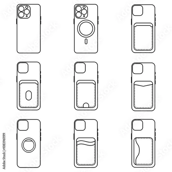 Fototapeta Minimalist Line Icons Phone Cases Set