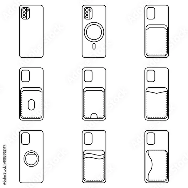 Fototapeta Minimalist Line Icons Phone Cases Set