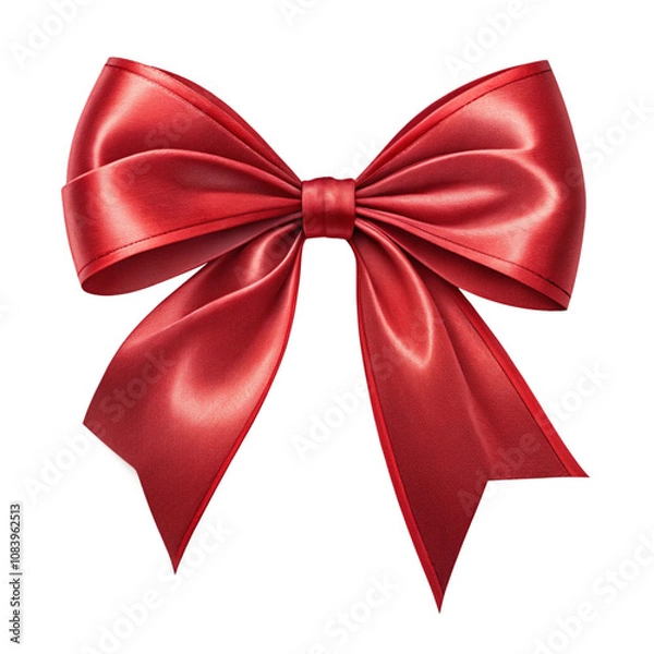 Obraz Luxurious Red Satin Ribbon Bow with Glossy Finish and Realistic Details - Perfect for Gift Wrapping, Decorations, and Festive Designs