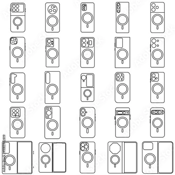 Fototapeta Minimalist Line Icons Phone Cases Set