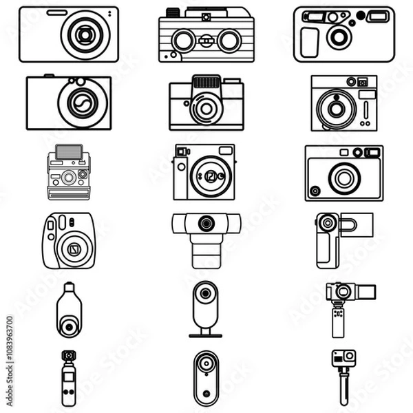 Fototapeta Minimalist Line Icons Camera Set