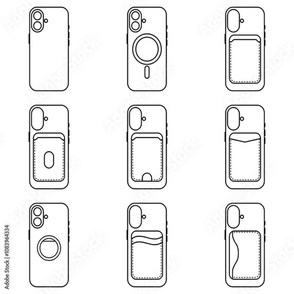 Fototapeta Minimalist Line Icons Phone Cases Set