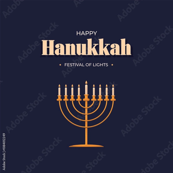 Fototapeta Happy Hanukkah Jewish Holiday Social Media Post Template.Hanukkah background with holiday candles and David stars. Modern paper cut design for Jewish Festival of light. Place for your text