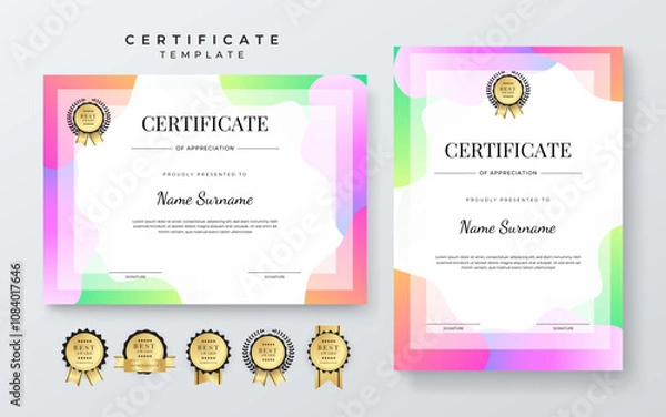 Obraz Modern Certificate Template with Geometric and Awards