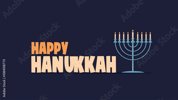 Fototapeta Happy Hanukkah Jewish Holiday Social Media Post Template.Hanukkah on burgundy horizontal background with holiday candles and David stars.Design for Jewish Festival of light. Place for your text.