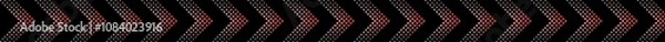 Fototapeta Neon colour arrow sign on black horizontal stripe. Neon gradient arrows direction. Red and pink shinny arrow tape.dotted arrow sign direction 