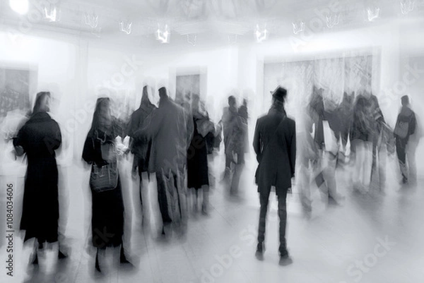 Obraz people in the art gallery center in monochrome