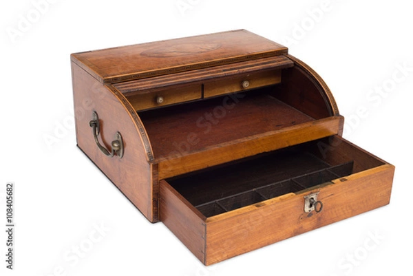 Fototapeta An Opened VIntage Wooden Cash Register Drawer
