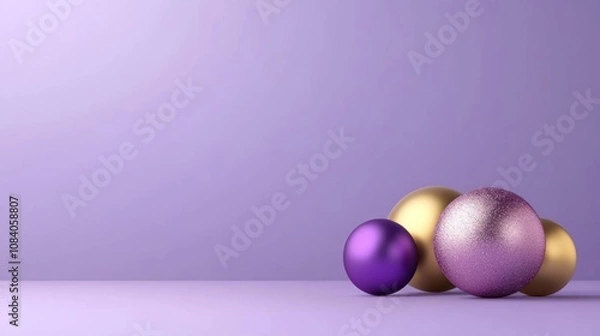 Fototapeta Colorful shiny spheres on a soft purple background, perfect for creative design projects.