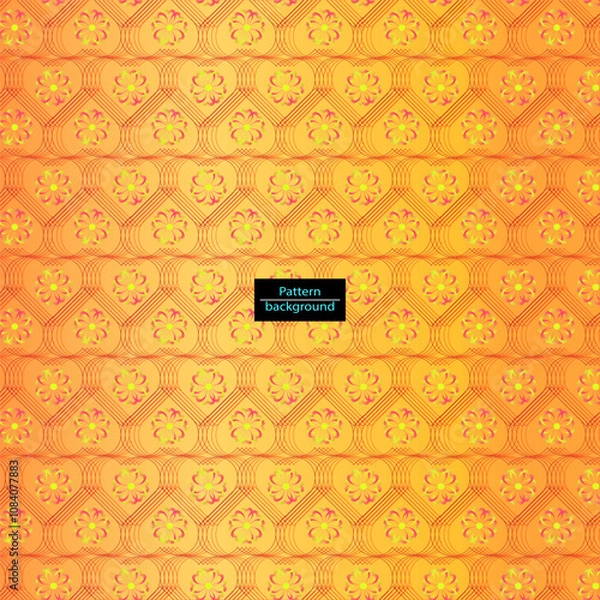 Fototapeta Elegant seamless background pattern with hearts and flowers in orange and yellow colors
