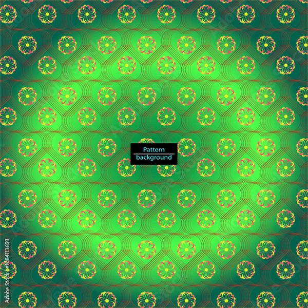 Fototapeta Elegant seamless background pattern with hearts and flowers in orange and green colors