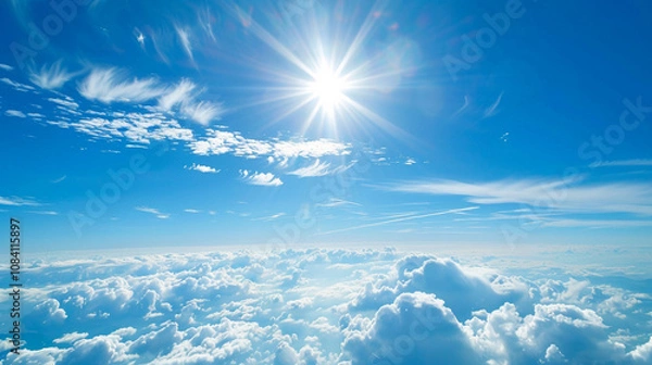 Obraz Bright sunlight shines through clouds, highlighting ozone layer concerns