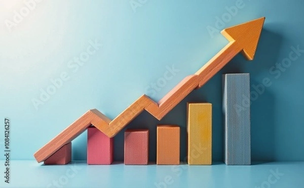 Fototapeta  growing sales and revenue, progress or development concept, arrow graph future growth plan  plan, strategy, achievement, expansion, opportunity, results