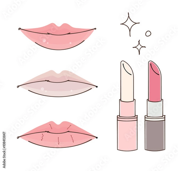 Obraz リップケアとメイクのイラスト