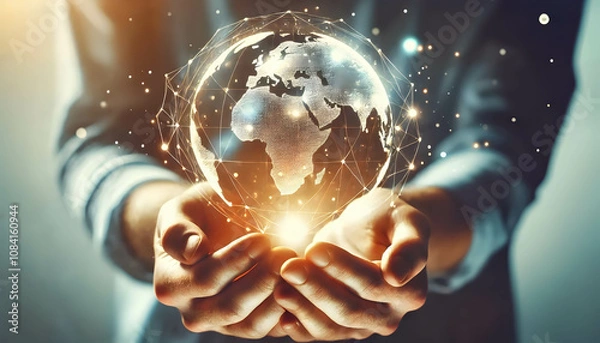 Fototapeta Global connectivity and innovation for technology presentations, fintech marketing, and sustainability campaigns