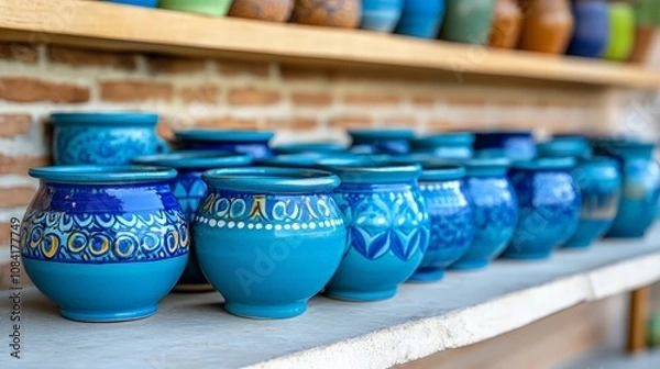Fototapeta Blue Pottery Display in Jaipur
