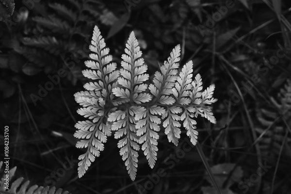 Fototapeta Exotic Fern leaves that are ported using monochrome technique, black and white fern