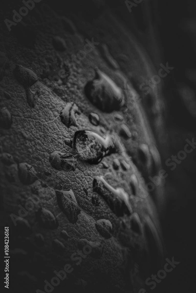 Fototapeta Dew on cassava leaves, moon in the dark