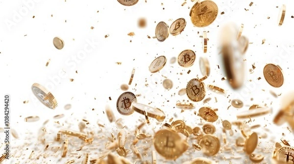 Obraz Dynamic Flow of Bitcoin Coins Representing Digital Currency Wealth and Investment Opportunities in a Modern Financial Landscape