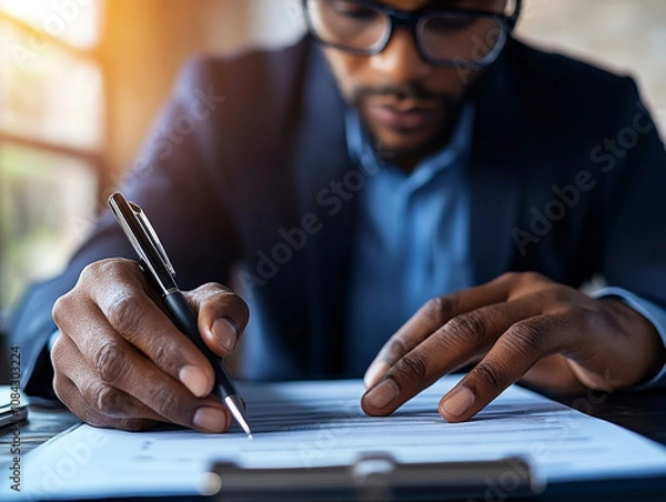 Obraz A professional reviewing cybersecurity compliance regulations for an audit, with a checklist of legal and regulatory requirements.