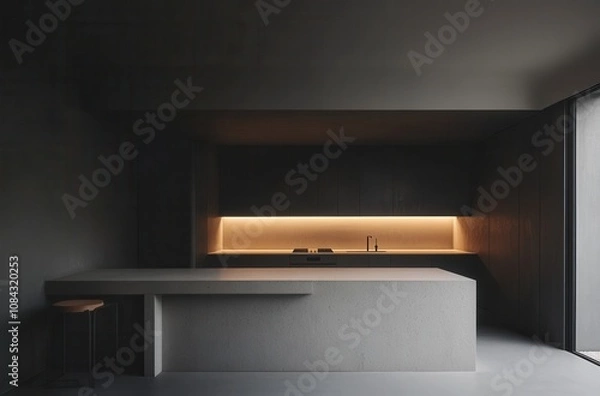 Obraz Modern kitchen with gray cabinets and white countertop, gray cabinet doors with white countertop and beige countertop