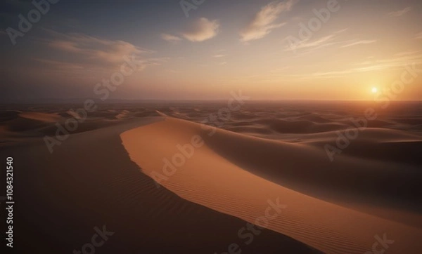 Fototapeta Serene desert sunset with golden sands