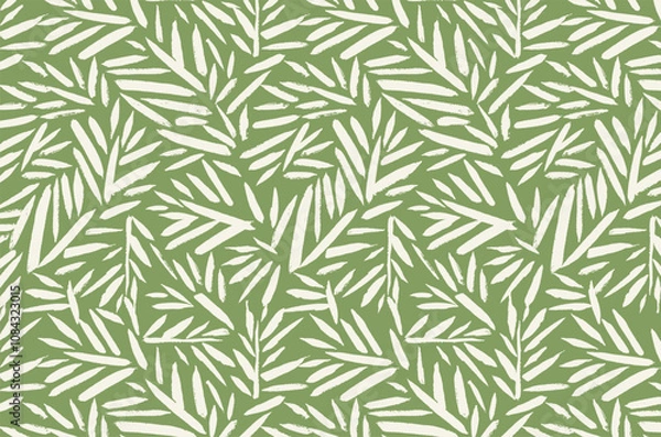 Obraz Organic Leaf Pattern. Bamboo Leaves Ornamental Texture. Floral Seamless Pattern. Palm Branch Background. Flourish Nature Summer Garden. Tropical Green Ornament