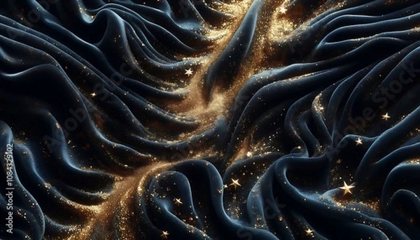 Fototapeta Rich midnight blue velvet texture with shimmering gold dust, exuding opulence and timeless elegance