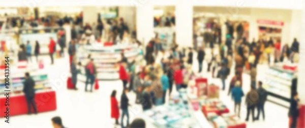 Fototapeta Blurred background of a shoppers create a colorful pattern from above, black friday, shopping, aerial view
