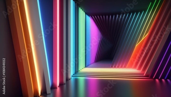 Fototapeta Abstract neon light arches in vibrant colors, creating a futuristic and dynamic visual, symbolizing modernity, creativity, and energy