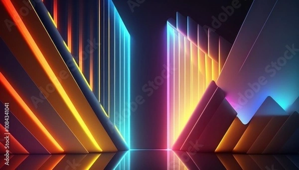 Fototapeta Abstract neon light arches in vibrant colors, creating a futuristic and dynamic visual, symbolizing modernity, creativity, and energy