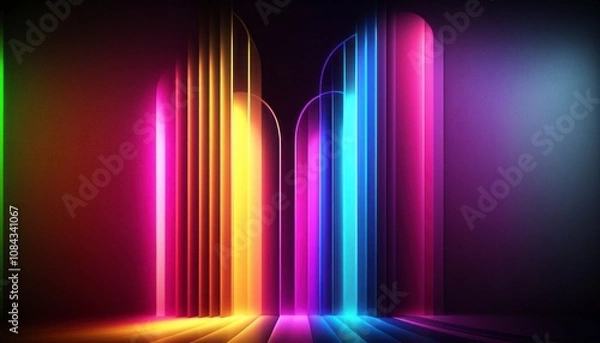 Fototapeta Abstract neon light arches in vibrant colors, creating a futuristic and dynamic visual, symbolizing modernity, creativity, and energy
