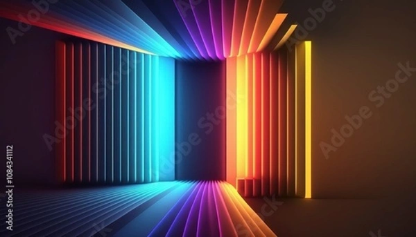 Fototapeta Abstract neon light arches in vibrant colors, creating a futuristic and dynamic visual, symbolizing modernity, creativity, and energy