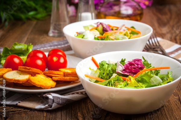 Obraz Mixed salad with croutons.