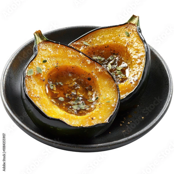 Obraz UHD Photo of Baked Acorn Squash with Maple, Perfect for Thanksgiving and Christmas Festivities