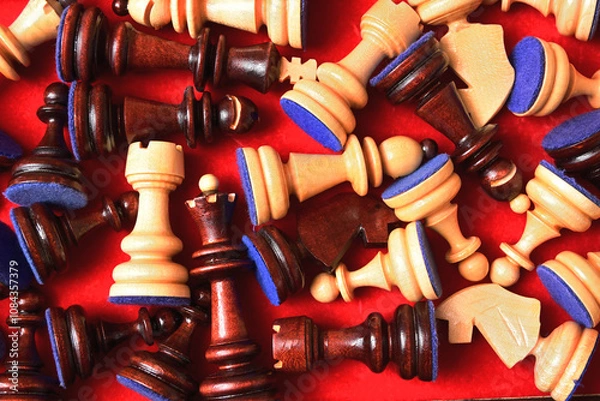 Fototapeta Figures of wooden chess in the box