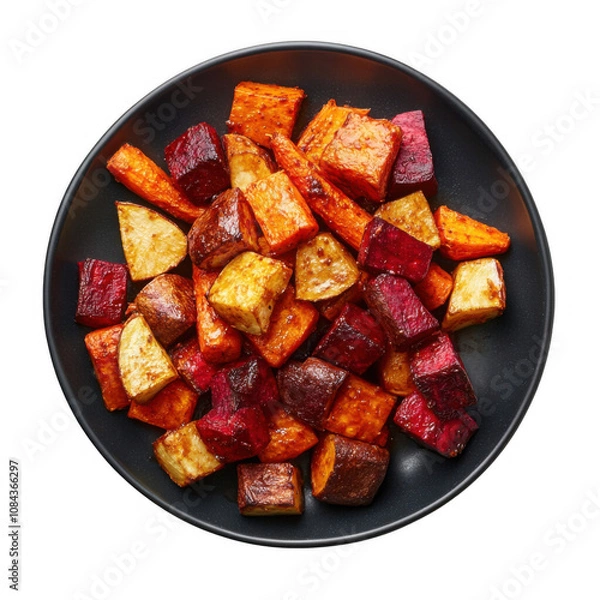 Obraz Ultra Realistic UHD Photo of Roasted Root Vegetables: Caramelized Carrots, Parsnips, and Beets with Fresh Herbs, Ideal for Thanksgiving and Christmas Feasts