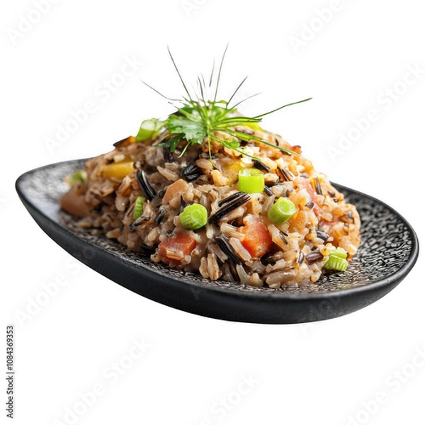 Obraz An Ultrarealistic UHD Photo of Wild Rice Pilaf, Mixed with Herbs and Spices, Served in a Rustic Bowl, Perfect for Thanksgiving or Christmas Dinner